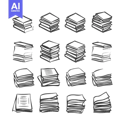 Aset premium populer: A Collection of Hand-Drawn Sketches Depicting Stacks of Books