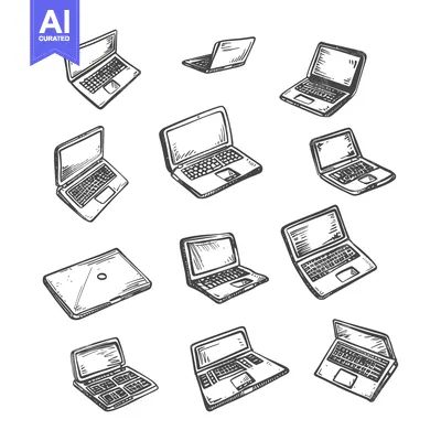 A Collection of Hand-Drawn Sketch Illustrations of Laptops in Various