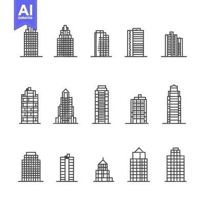 Aset premium populer: A Collection of Hand-Drawn Skyscraper Outline Icons