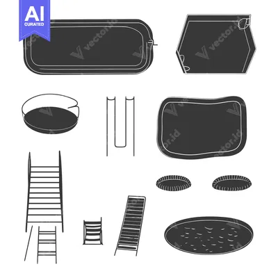 Aset premium populer: A Collection of Hand-Drawn Swimming Pool Accessories