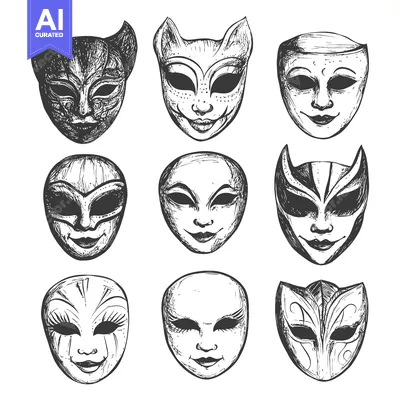 Aset desain premium: A Collection of Hand-Drawn Venetian Carnival Masks