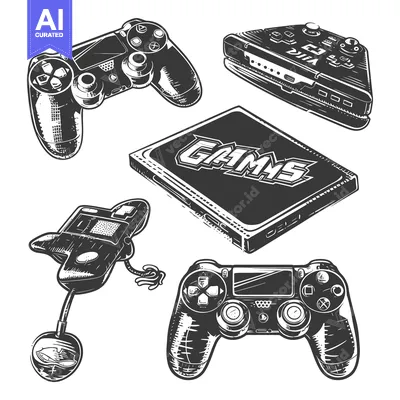 Aset desain premium: A Collection of Hand-Drawn Video Game Controllers and Consoles