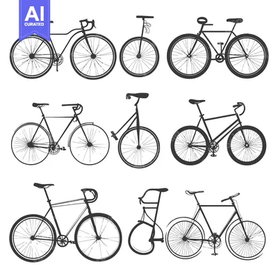 Aset desain premium: A Collection of Hand-Drawn Vintage Bicycle Silhouettes