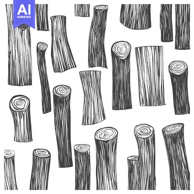 Popular premium asset: A Collection of Hand-Drawn Wooden Logs with Detailed Grain Patterns