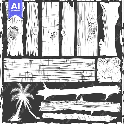 Popular premium asset: A Collection of Hand-Drawn Wood Textures with a Palm Tree Silhouette