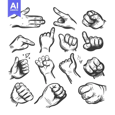 Aset premium populer: A Collection of Hand Gestures in Black and White Line Drawings