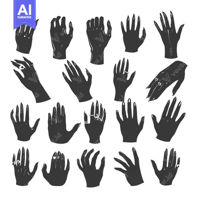 Aset premium populer: A Collection of Hand Silhouettes with Various Poses and Jewelry