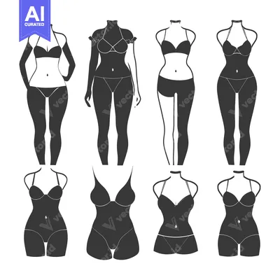 Aset premium populer: A collection of headless female silhouettes wearing bras and underwear