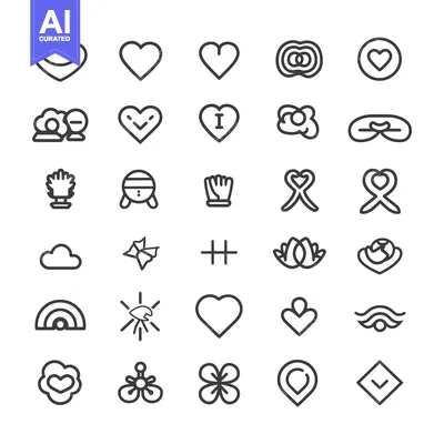 Aset desain premium: A Collection of Heart-Related Icons in Line Art Style
