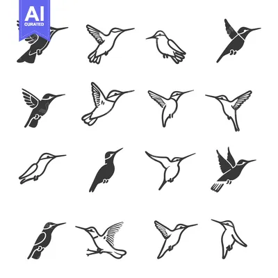 Aset premium populer: A Collection of Hummingbird Silhouettes in Different Poses