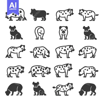 Aset desain premium: A Collection of Hyena Icons in Various Poses