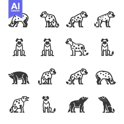 Aset premium populer: A Collection of Hyena Silhouettes in Various Poses