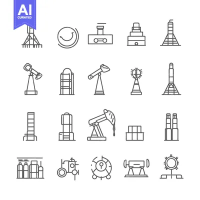Aset premium populer: A Collection of Industrial and Scientific Equipment Line Icons