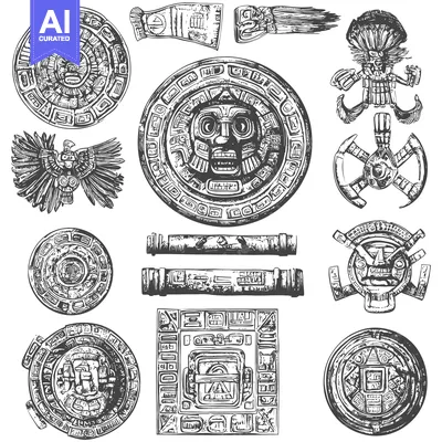 Aset premium populer: A Collection of Intricately Detailed Mayan-Style Carvings