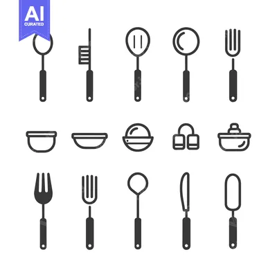 Aset desain premium: A Collection of Kitchen Utensil Icons
