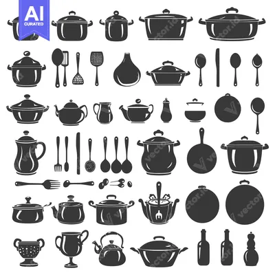 A Collection of Kitchen Utensils and Cookware Silhouettes