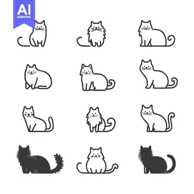 Aset premium populer: A Collection of Line Art and Silhouette Cat Icons