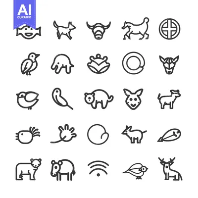 Aset desain premium: A Collection of Line Art Animal and Bird Icons