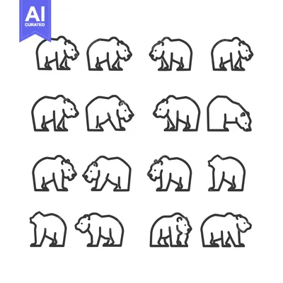 Aset desain premium: A Collection of Line Art Bear Icons in Different Poses