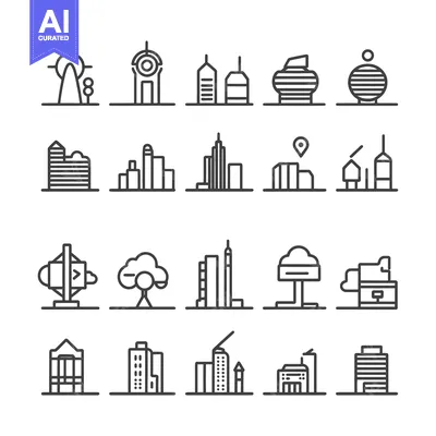 A Collection of Line Art Building Icons