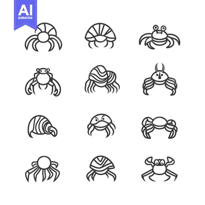 Aset premium populer: A Collection of Line Art Crab Illustrations