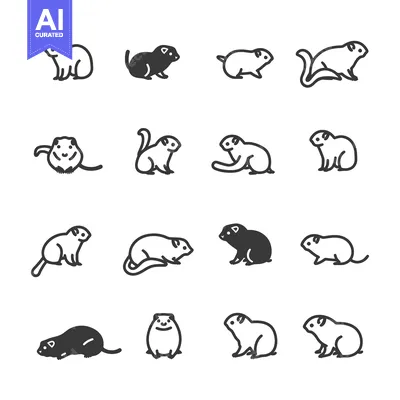 Aset premium populer: A Collection of Line Art Drawings of Guinea Pigs in Various Poses