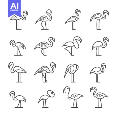 Aset desain premium: A Collection of Line Art Flamingo Illustrations