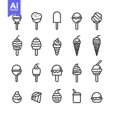 Aset desain premium: A Collection of Line Art Ice Cream and Frozen Dessert Icons