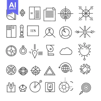 Premium design asset: A Collection of Line Art Icons Depicting a Variety of Shapes and Objec