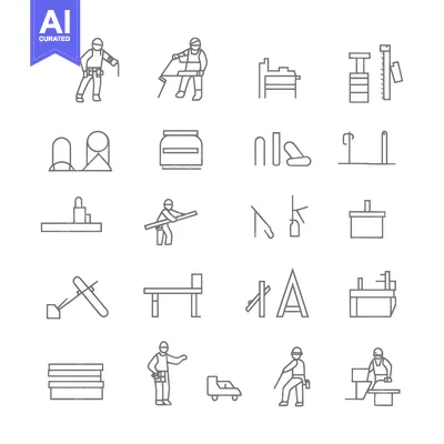 A Collection of Line Art Icons Depicting Construction and Carpentry To