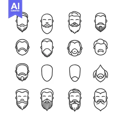 Popular premium asset: A Collection of Line Art Icons Depicting Different Male Facial Hair St
