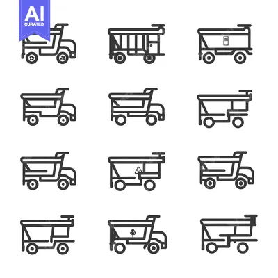 Aset desain premium: A Collection of Line Art Icons Depicting Dump Trucks