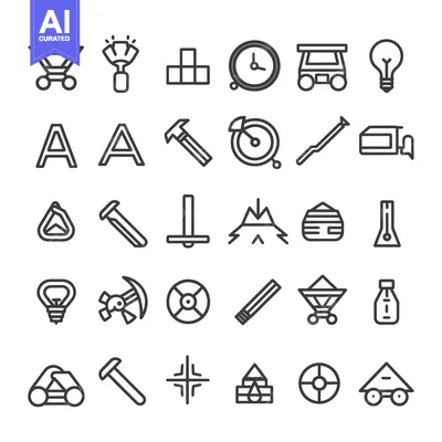 Aset desain premium: A Collection of Line Art Icons Depicting Various Objects and Concepts