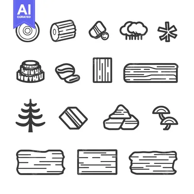 A Collection of Line Art Icons Depicting Wooden Elements