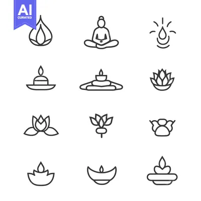 A Collection of Line Art Icons Depicting Yoga and Meditation Elements