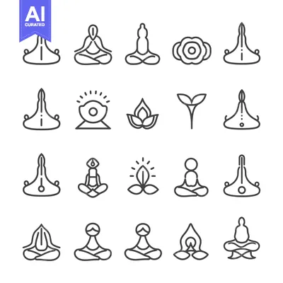 A Collection of Line Art Icons Depicting Yoga and Meditation Positions