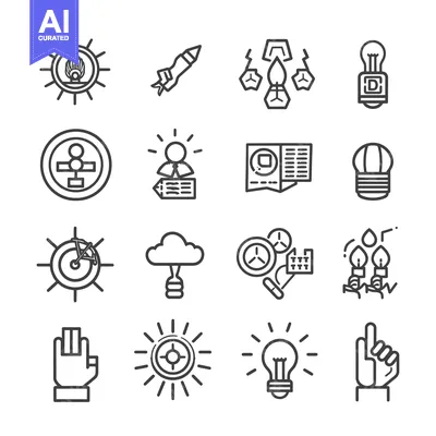 A Collection of Line Art Icons Related to Ideas, Innovation, and Creat