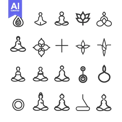 A Collection of Line Art Icons Related to Meditation and Spirituality