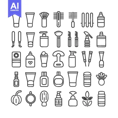 A Collection of Line Art Icons Representing Beauty Products and Tools