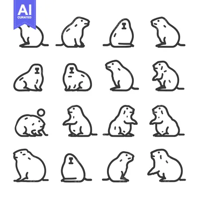 Aset premium populer: A Collection of Line Art Illustrations Depicting Prairie Dogs in Vario