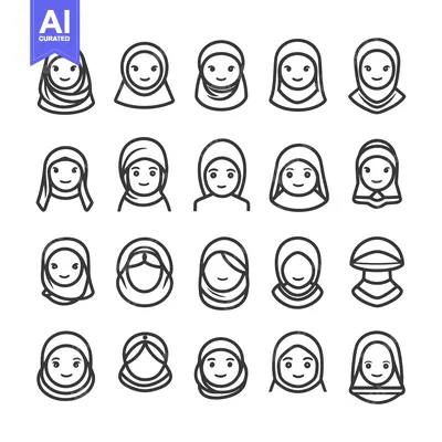 Aset desain premium: A Collection of Line Art Illustrations Depicting Women Wearing Headsca