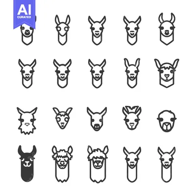 Aset premium populer: A Collection of Line Art Llama Illustrations