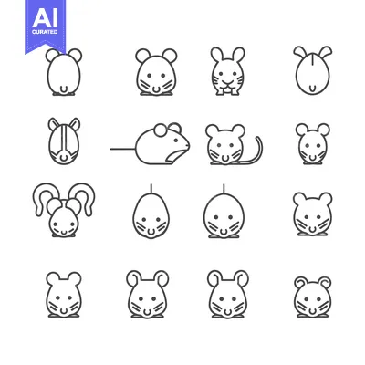 Aset desain premium: A Collection of Line Art Mouse Icons in Various Poses