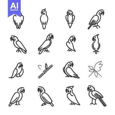 Aset premium populer: A Collection of Line Art Parrot Illustrations