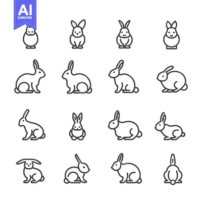 Popular premium asset: A Collection of Line Art Rabbit Icons in Various Poses