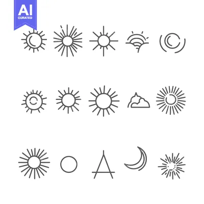 A Collection of Line Art Sun and Moon Icons