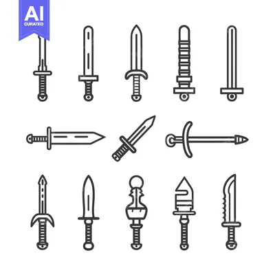 A Collection of Line Art Sword and Knife Icons