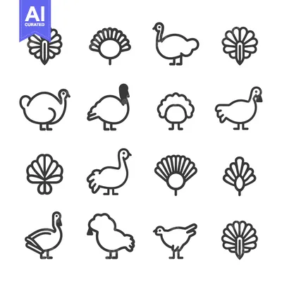 A Collection of Line Art Turkey Icons in Various Poses