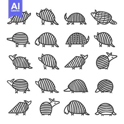 Aset desain premium: A Collection of Line Drawings Depicting Armadillos in Various Poses