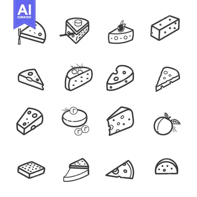 A Collection of Line Drawings Depicting Different Types of Cheese